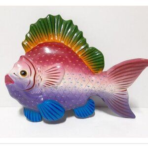 Talavera Pottery Fish Purple Pink Blue Mexico Signed 11" Folk Art Wall Decor